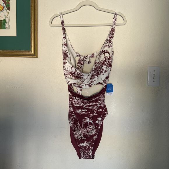 Lands' End Women's Long Wrap Monokini One Piece Swimsuit Burgundy Scenic 16L - Picture 1 of 6